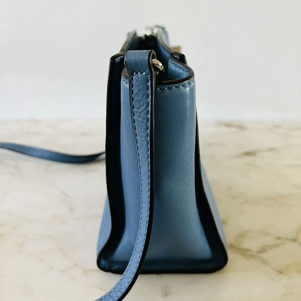 MICHAEL KORS Sophie Surf Blue Soft Leather Small Messenger Crossbody Bag